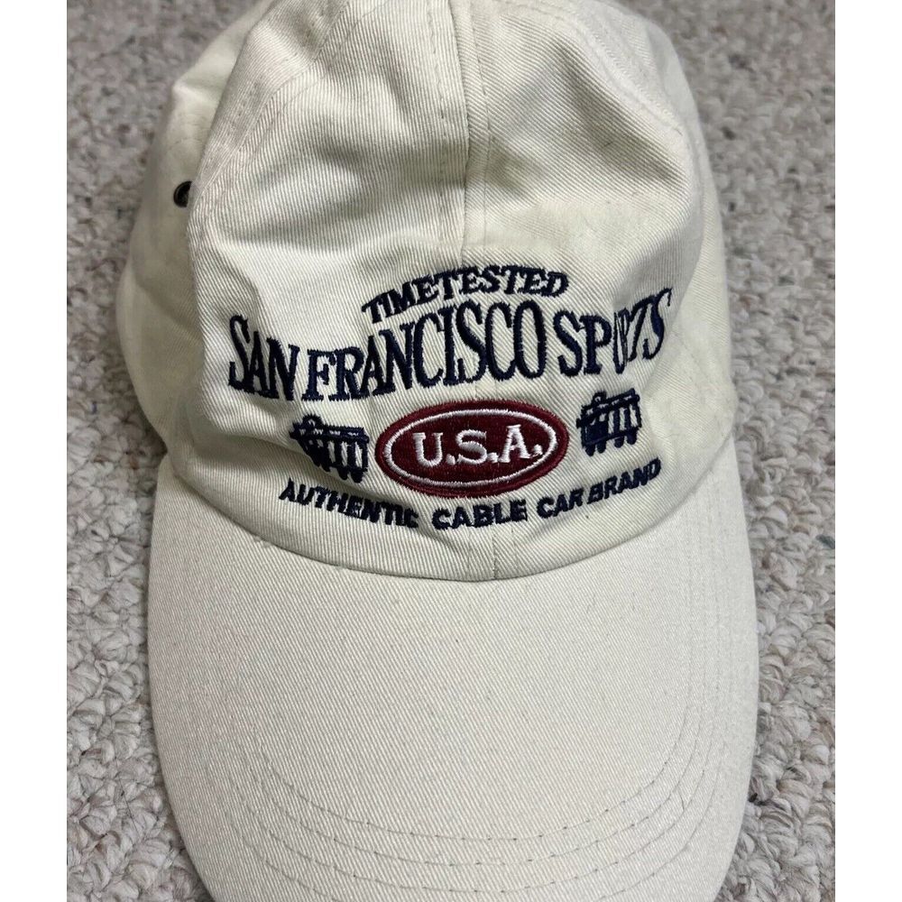 San Francisco Tan Beige Strapback Cable Car Baseball Hat Embroidered Logo